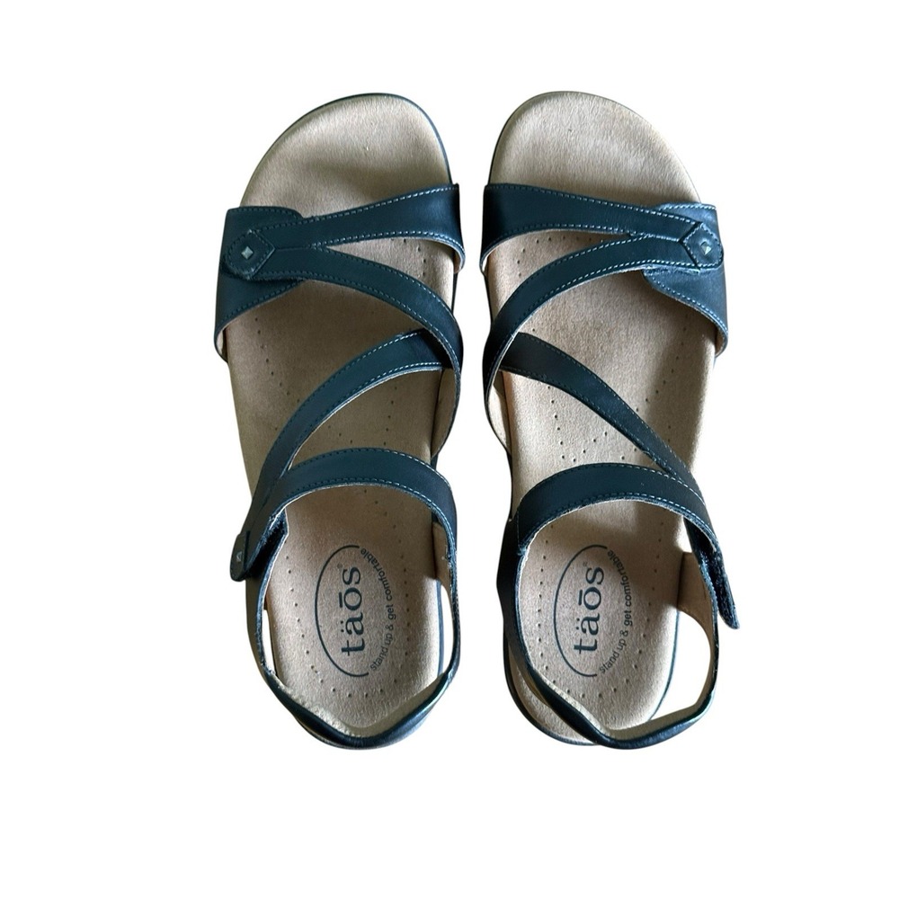 Taos Big Time Sandals Womens 9 Black Leather Slingback Cushioned Comfort Shoe